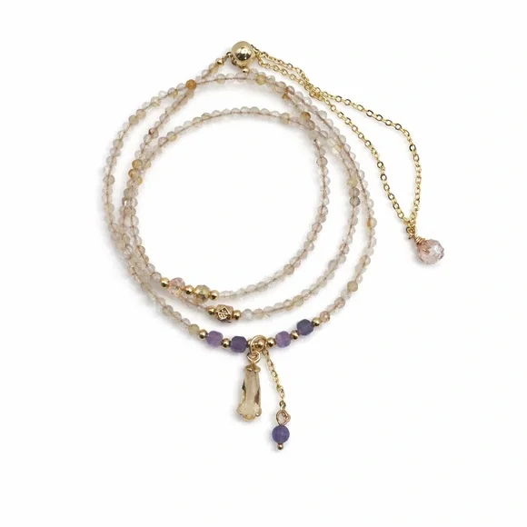 Lemon Quartz and Amethyst Adjustable Necklace - Picture 3 of 5
